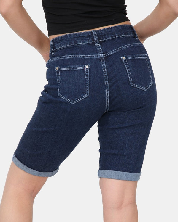 Noroze D-Blue Denim Stretchy Bermuda Shorts