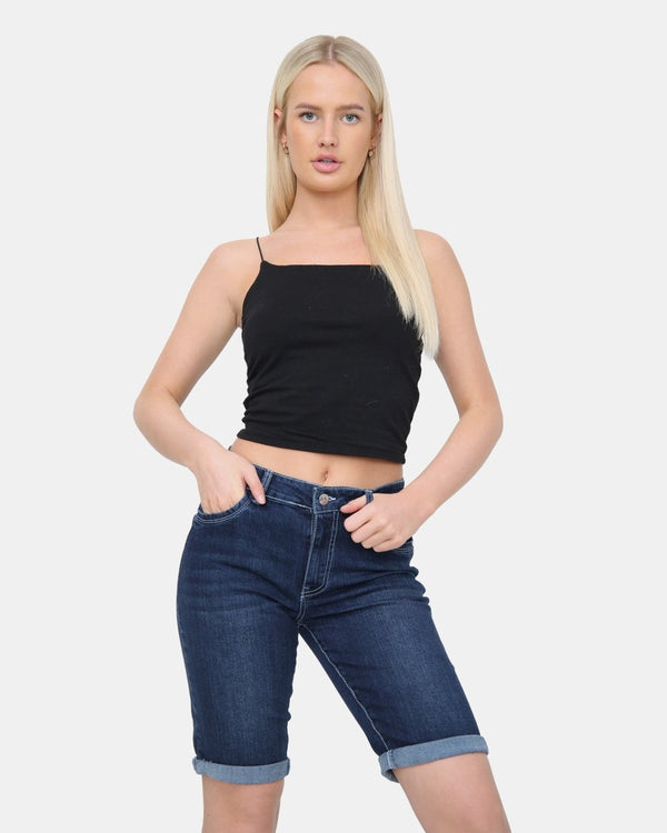 noroze D-Blue Denim Stretchy Bermuda Shorts
