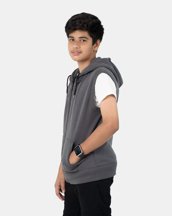 Noroze Dark Grey Kid's Sleeveless Casual Hoodie