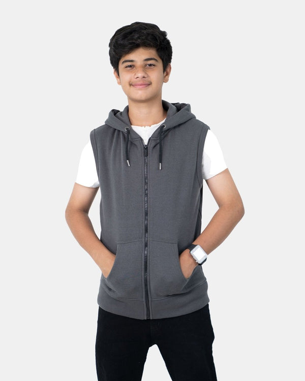 noroze Dark Grey Kid's Sleeveless Casual Hoodie