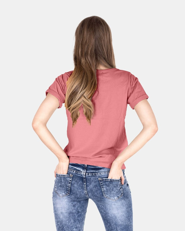 Noroze Deep Pink Ripped Holes Rounded Neck T-Shirt
