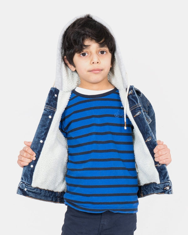 Noroze Denim Blue Sherpa Fleece Hood Jacket