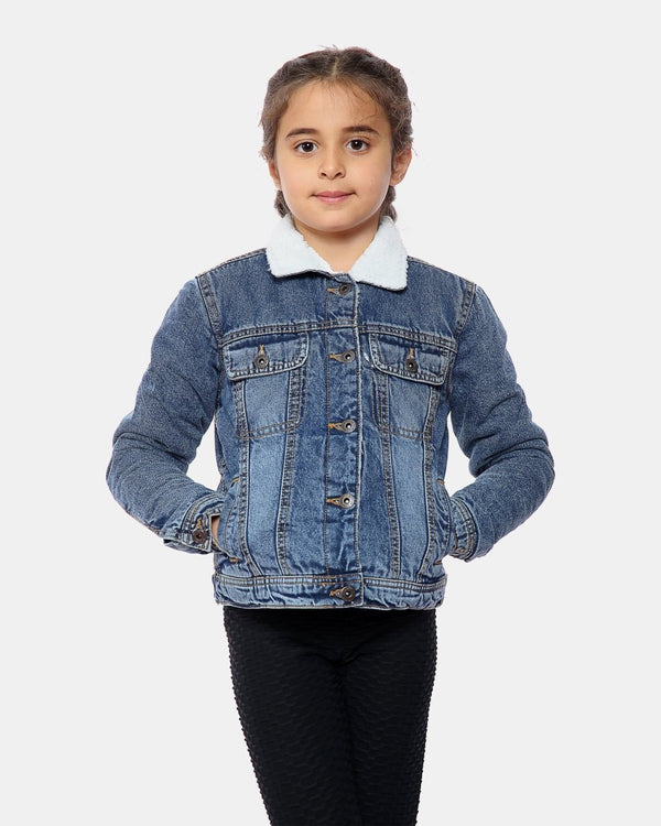 noroze Denim Blue Sherpa Lined Kids Jacket