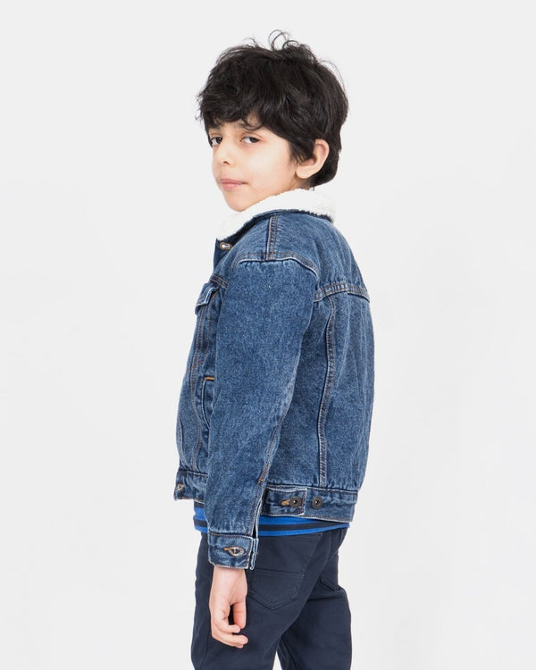 Noroze Denim Blue Trucker Long Sherpa Lined Jacket