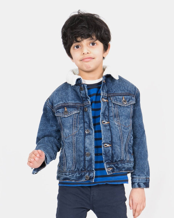 Noroze Denim Blue Trucker Long Sherpa Lined Jacket