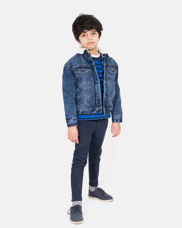 Noroze Denim Blue Trucker Long Sherpa Lined Jacket