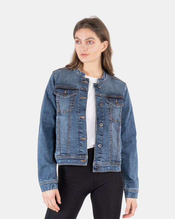 noroze Denim Blue Womens Casual Biker Jacket