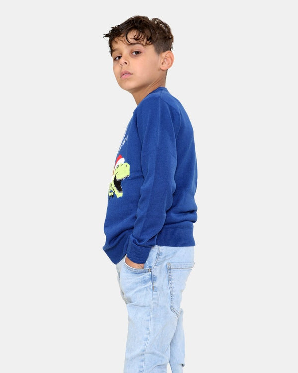 Noroze Dino Roar Navy Kids Christmas Jumper