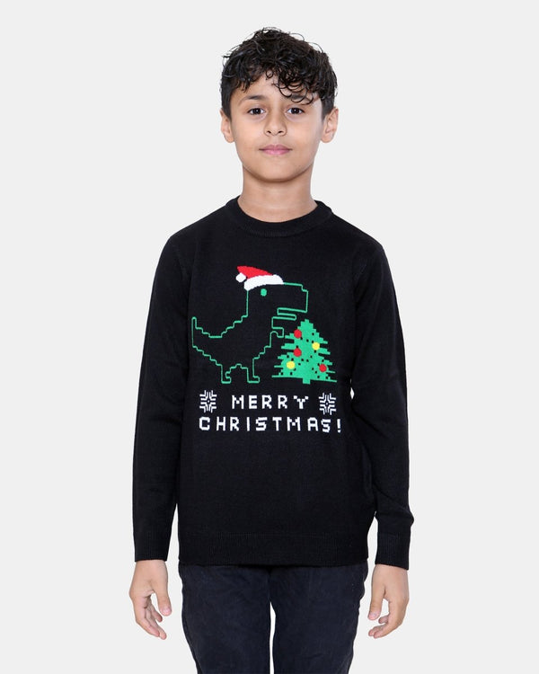 noroze Dinosaur Hat Black Kids Christmas Jumper