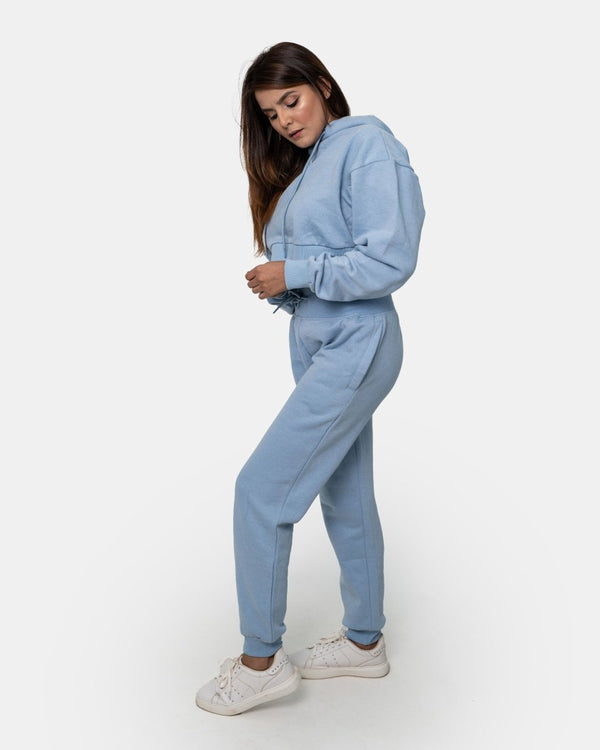 Noroze Dusky Blue Womens Ribbed Hem Hoodie