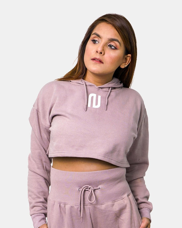 noroze Dusky Pink Womens Crop Top Hoodie