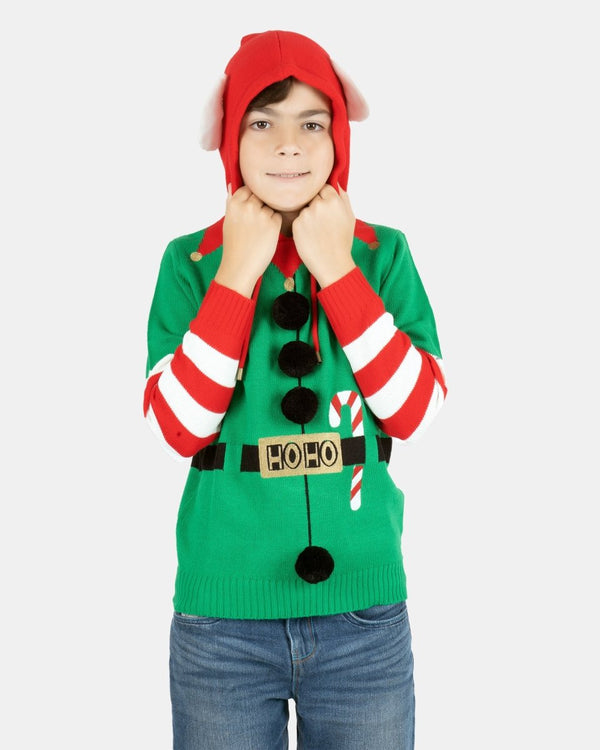 Noroze Elf Candy Cane Green Kids Xmas Jumper