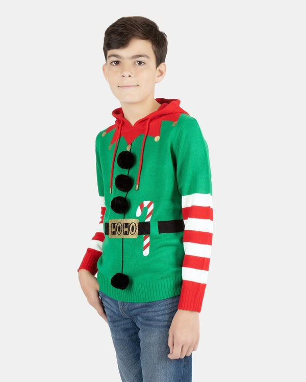 Noroze Elf Candy Cane Green Kids Xmas Jumper