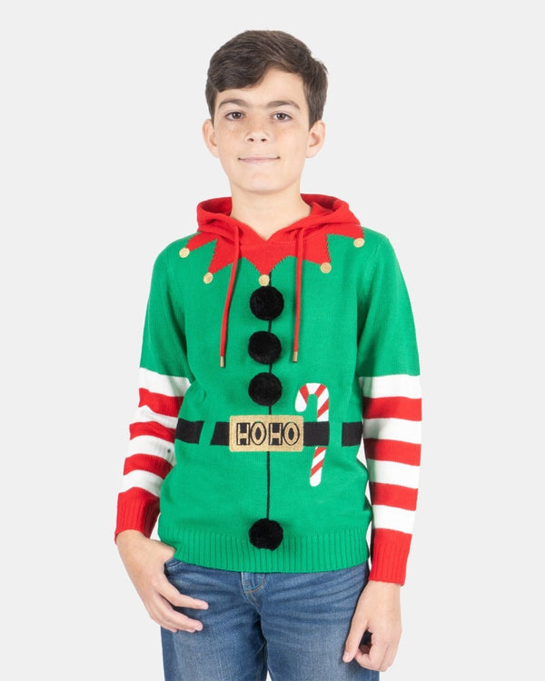 noroze Elf Candy Cane Green Kids Xmas Jumper