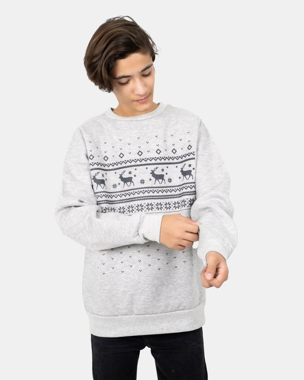 noroze Fairisle Grey Kids Christmas Jumper