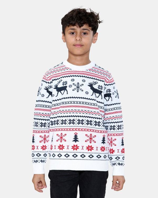 noroze Fairisle Reindeer Cream Kids Xmas Jumper