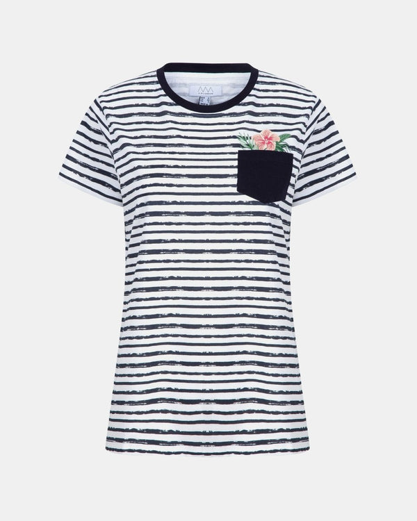 noroze Floral Pocket Stripe Navy Womens T-Shirt