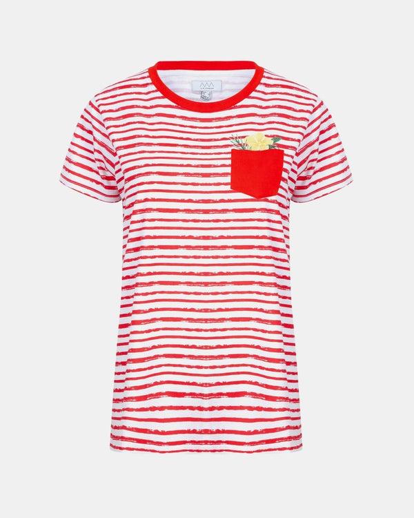 noroze Floral Pocket Stripe Red Womens T-Shirt