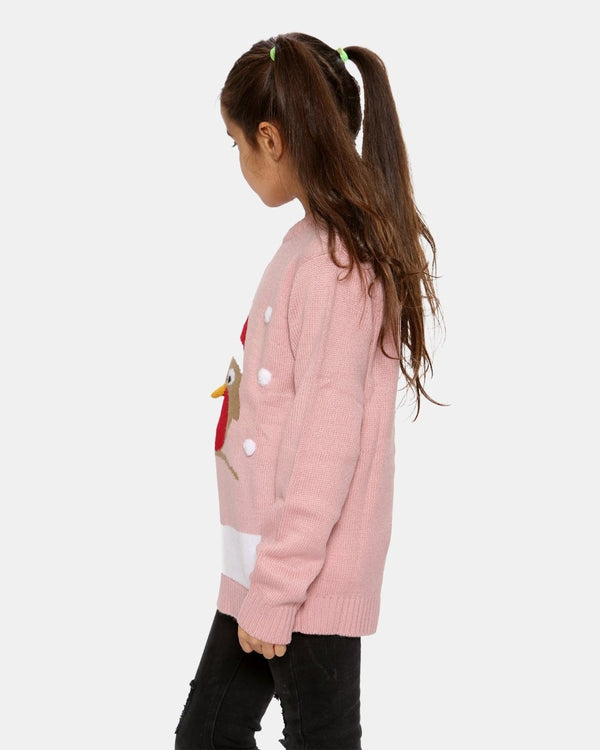 Noroze Girls Bird Pink Christmas Jumper