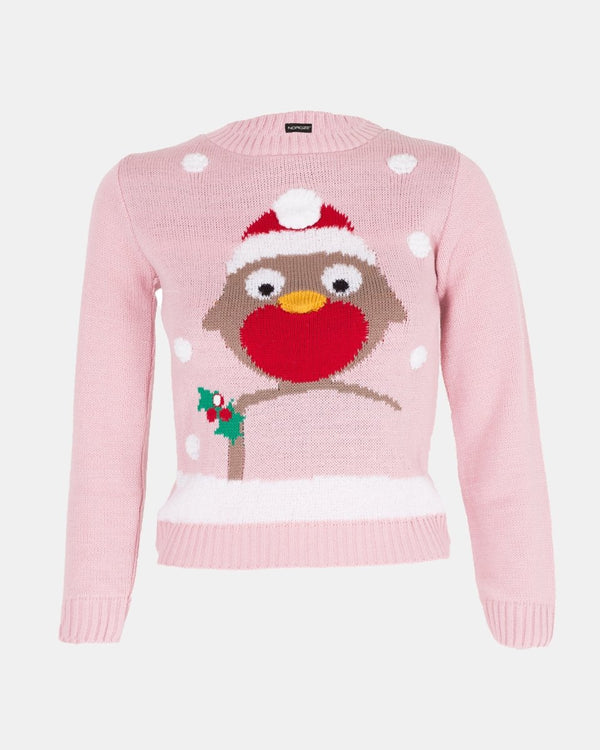 Noroze Girls Bird Pink Christmas Jumper
