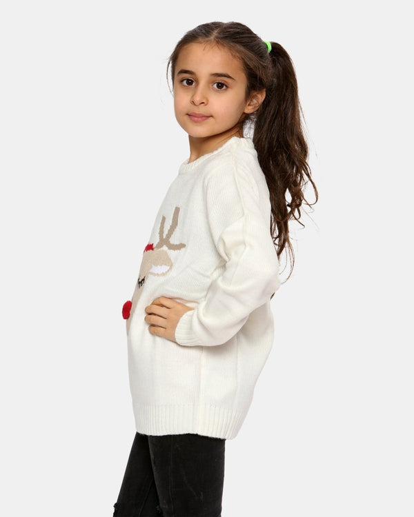 Noroze Girls Reindeer Beige Christmas Jumper