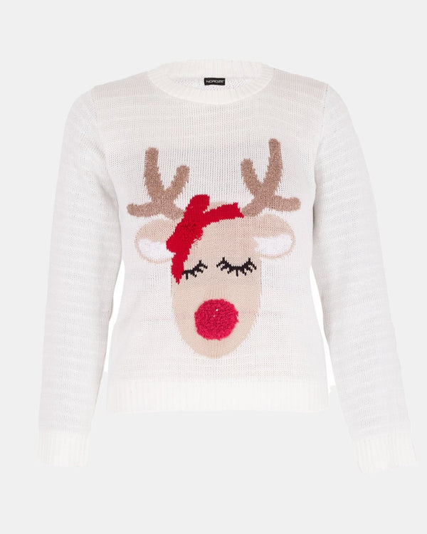 Noroze Girls Reindeer Beige Christmas Jumper