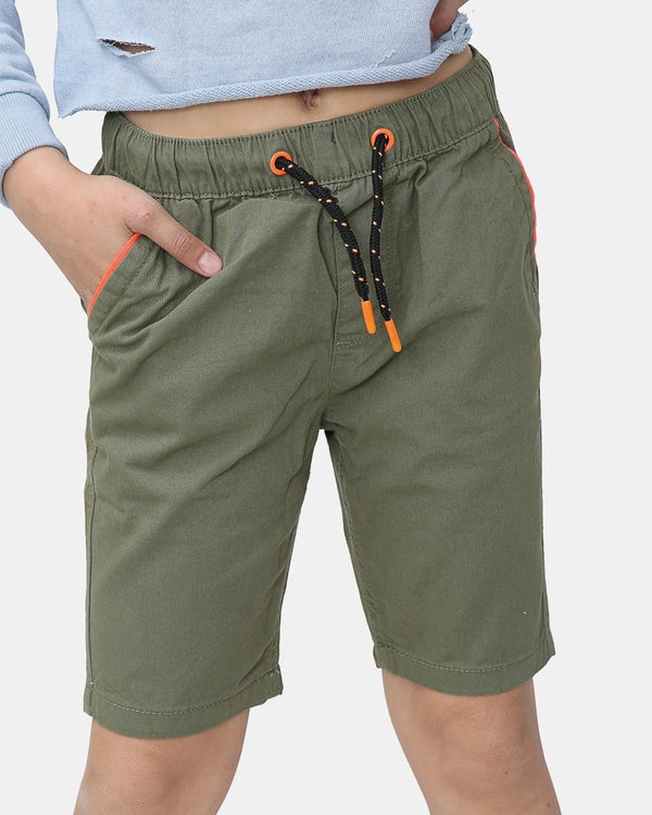 Noroze Green Plain Cotton Drawstring Short