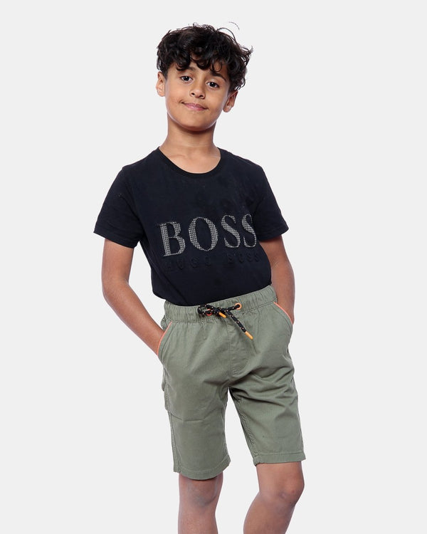 noroze Green Plain Cotton Drawstring Short