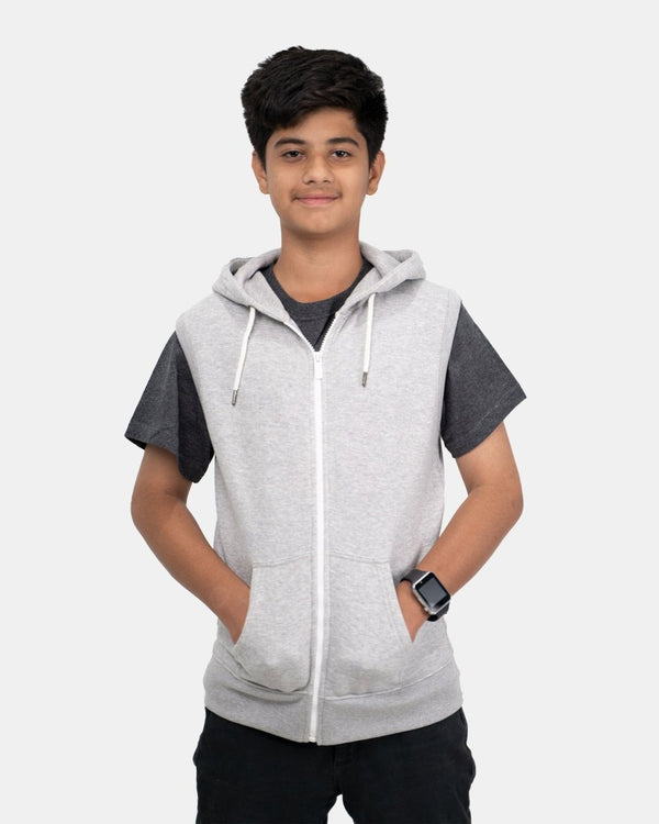 noroze Grey Kid's Sleeveless Casual Hoodie