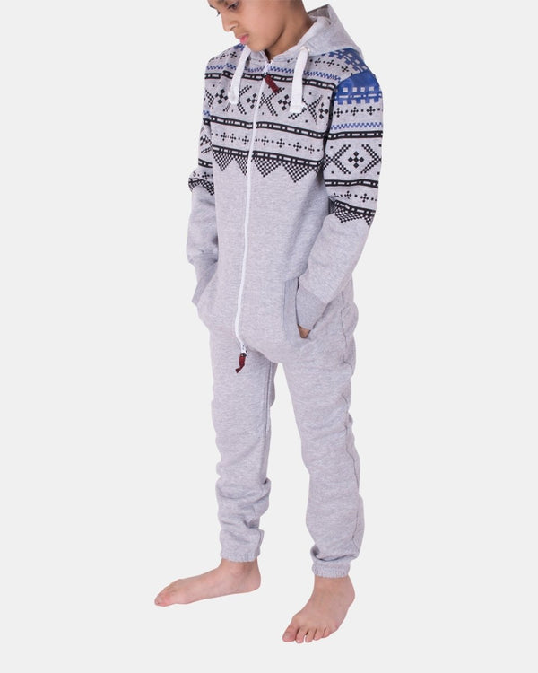 Noroze Grey Kids Aztec Hooded Onesie