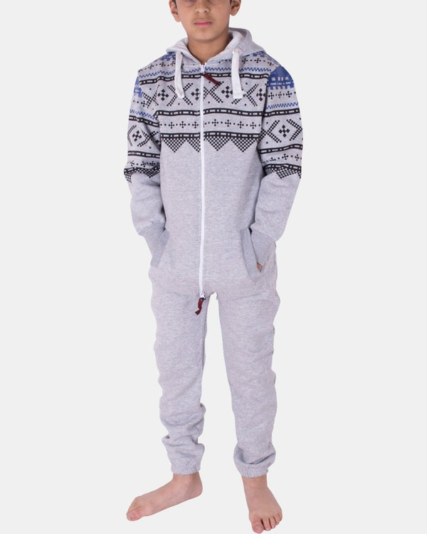 noroze Grey Kids Aztec Hooded Onesie