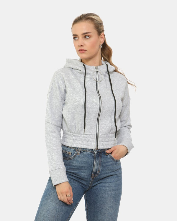 noroze Grey Ladies Zip-Crop Hoodie