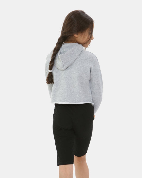 Noroze Grey Marl Girls Plain Crop Hoodie