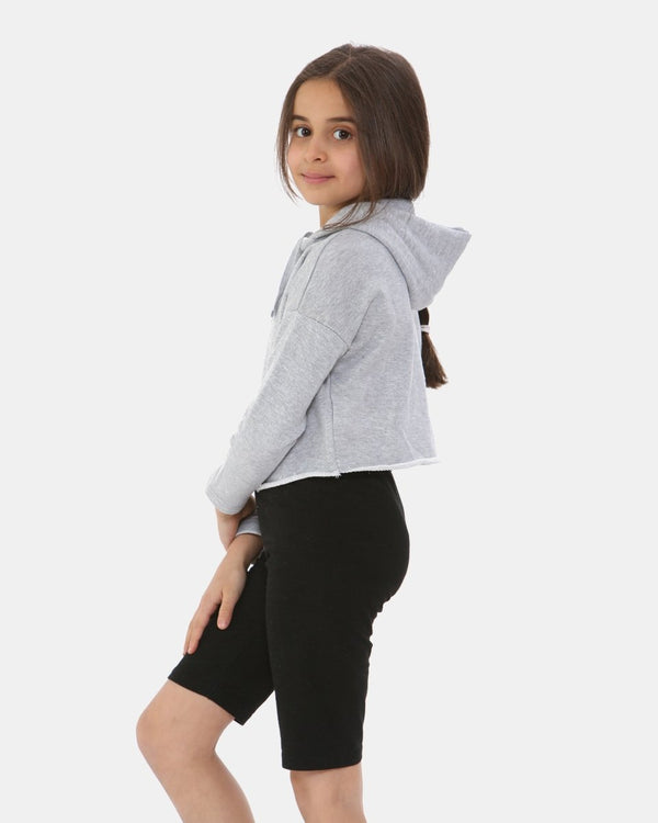 Noroze Grey Marl Girls Plain Crop Hoodie