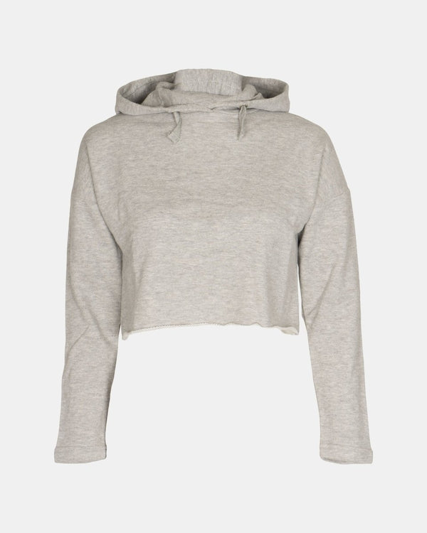 Noroze Grey Marl Girls Plain Crop Hoodie
