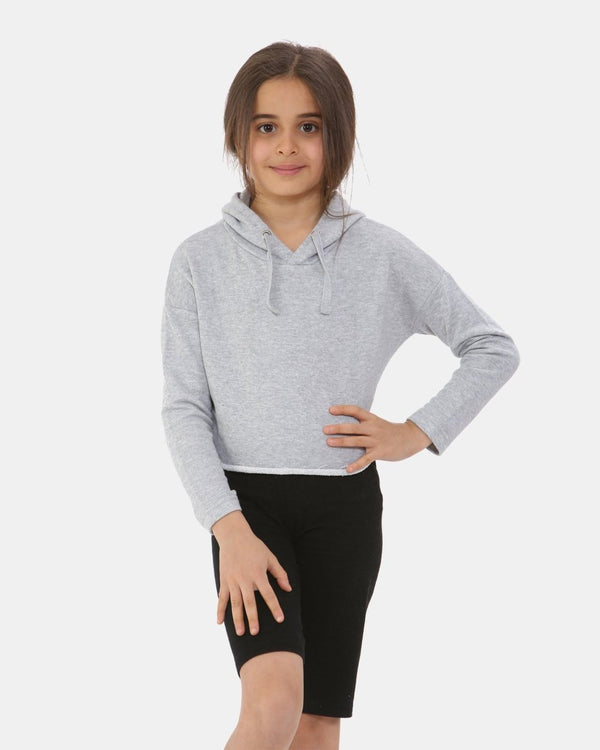 noroze Grey Marl Girls Plain Crop Hoodie