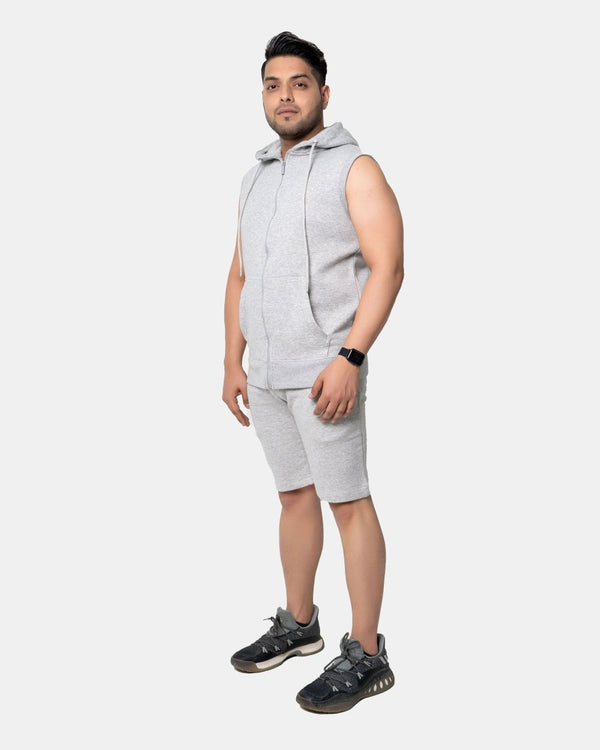 Noroze Grey Mens S-Less Short Tracksuit Set