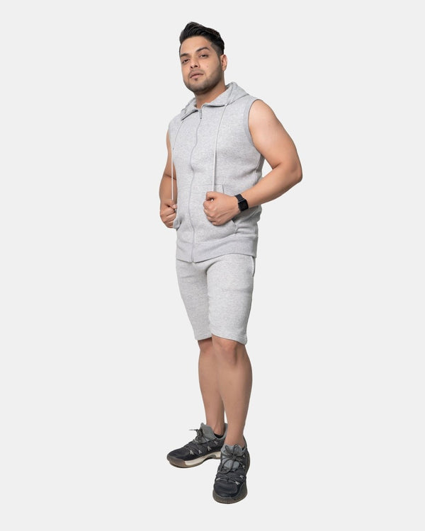 Noroze Grey Mens S-Less Short Tracksuit Set