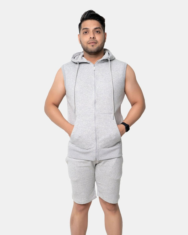 noroze Grey Mens S-Less Short Tracksuit Set