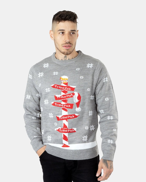 noroze Grey Pub Reindeer Novelty Jumpers