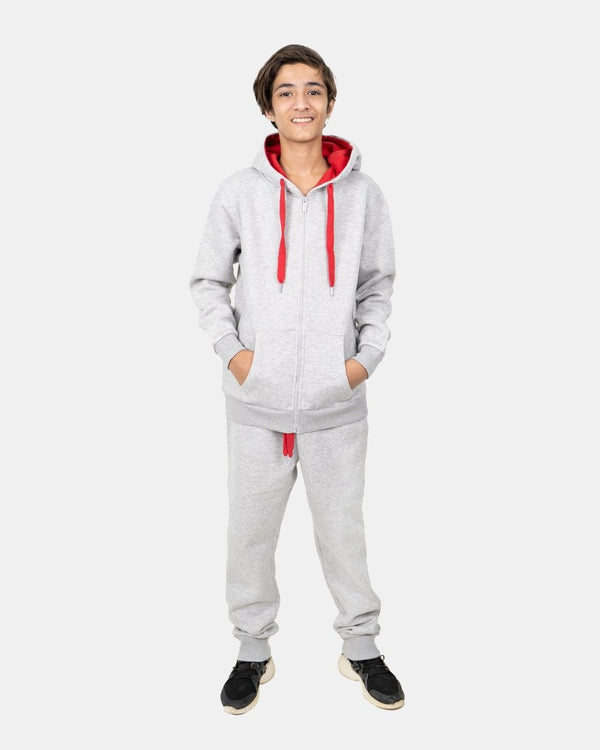 noroze Grey/Red Contrast Fleece Tracksuit