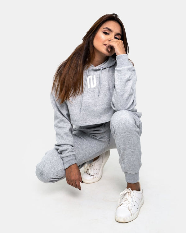 Noroze Grey Womens Crop Top Tracksuit