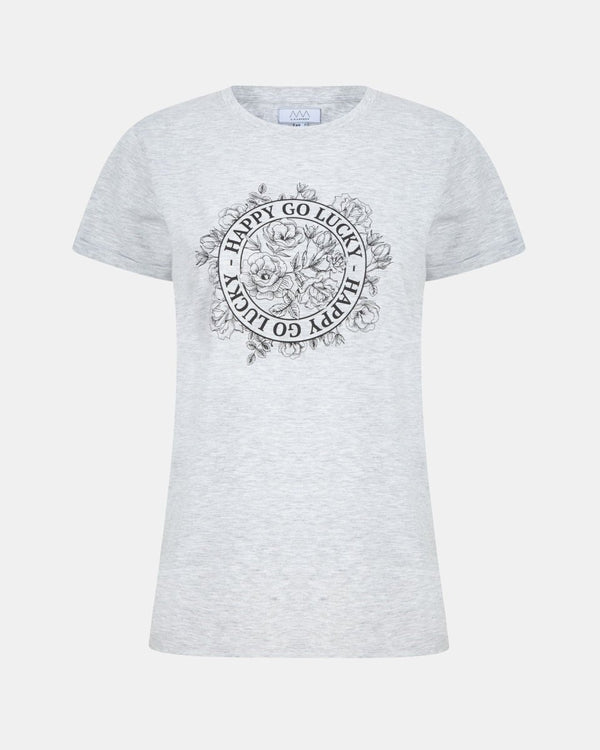 noroze Grey Womens Happy Go Lucky Printed T-Shirt