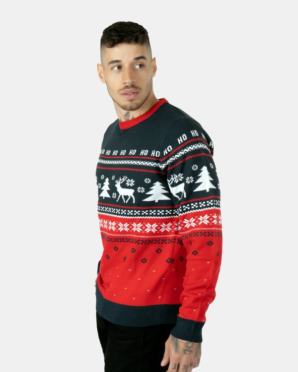 Noroze Hoho Reindeer Tree Navy Xmas Jumpers