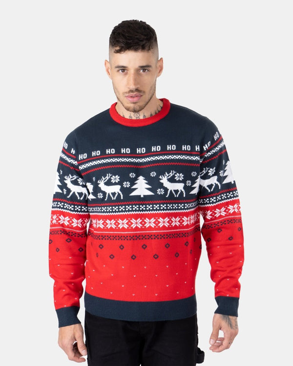 noroze Hoho Reindeer Tree Navy Xmas Jumpers