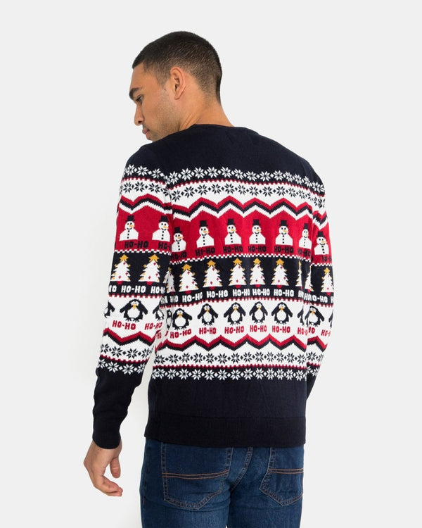 Noroze Hoho Snowman Penguin Navy Festive Jumper