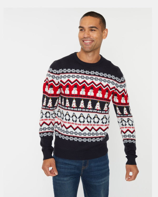 Noroze Hoho Snowman Penguin Navy Festive Jumper