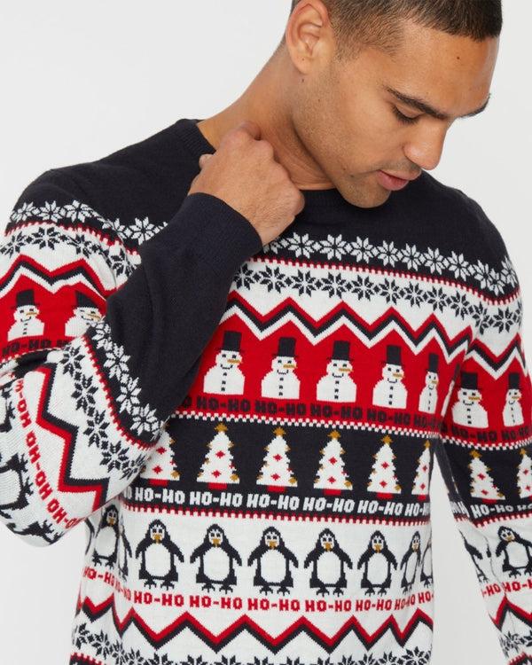 Noroze Hoho Snowman Penguin Navy Festive Jumper
