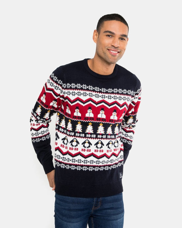 noroze Hoho Snowman Penguin Navy Festive Jumper