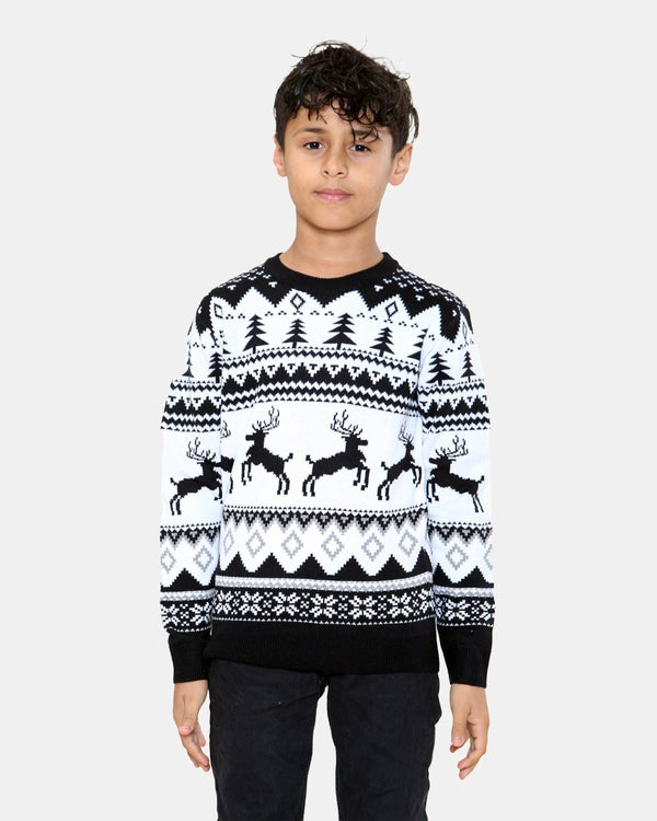 Noroze Jumping Reindeer Black Kids Xmas Jumper